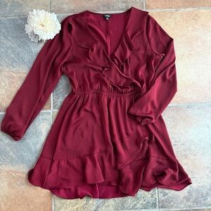 Express Deep Red Long Sleeve Dress